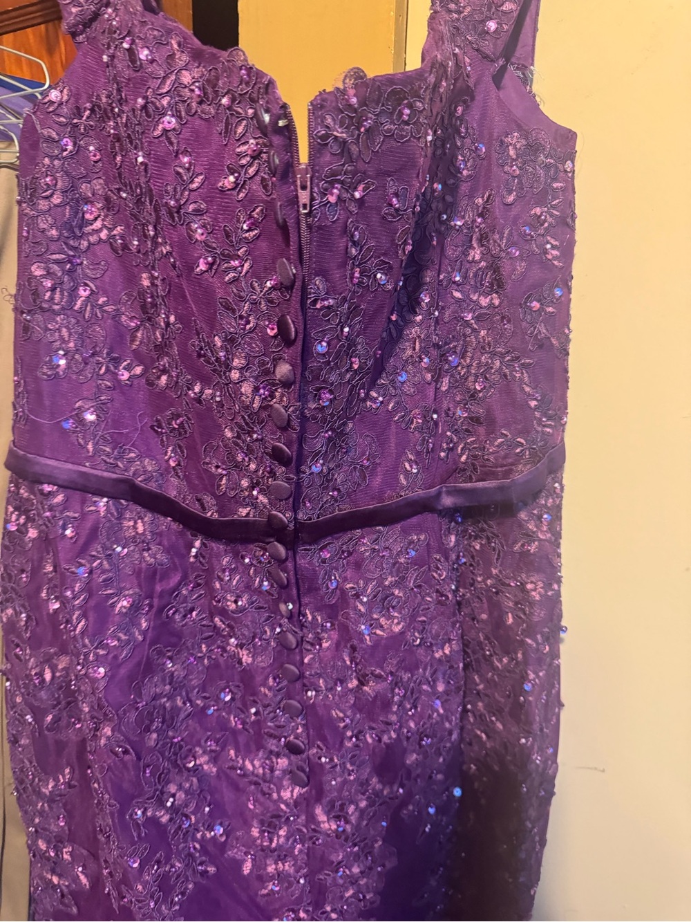 Embellished Purple Formal Dress with Button Front
